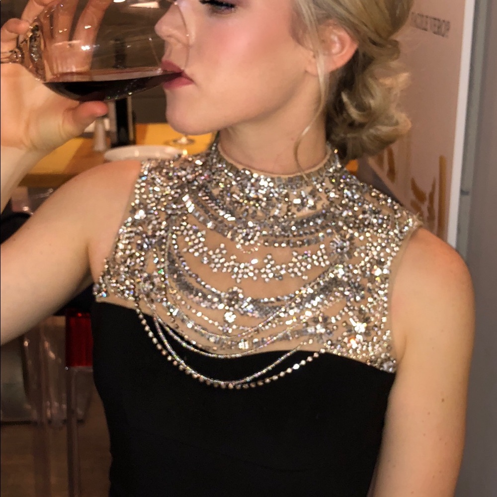 Embellished black gown backless